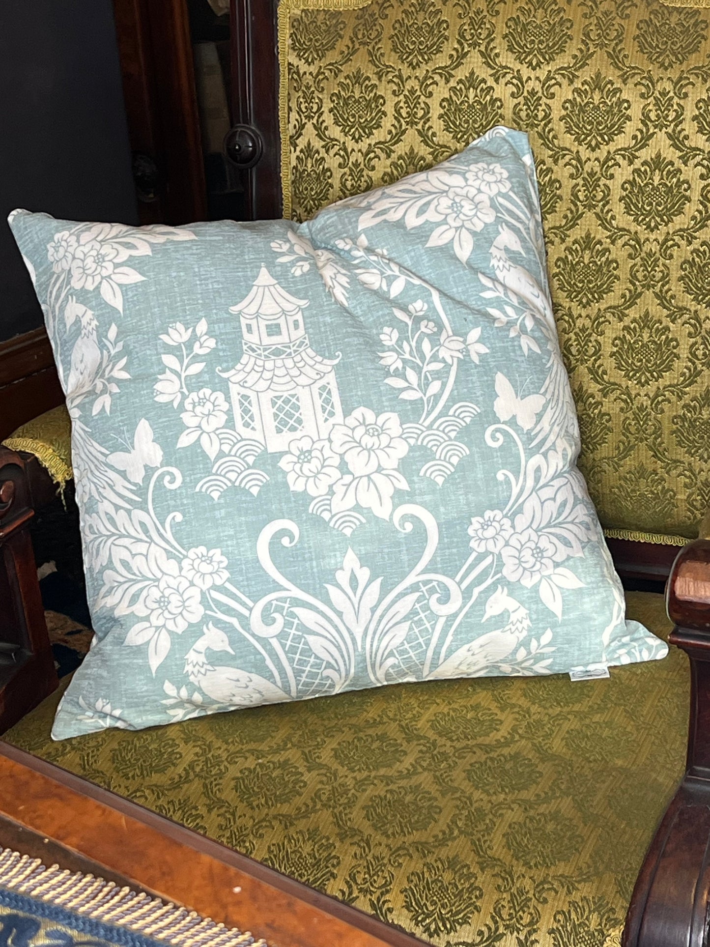 π Elegant Fleur-de-Lis Pillow πΏ Light Teal & White | 20x20 Handmade Quality