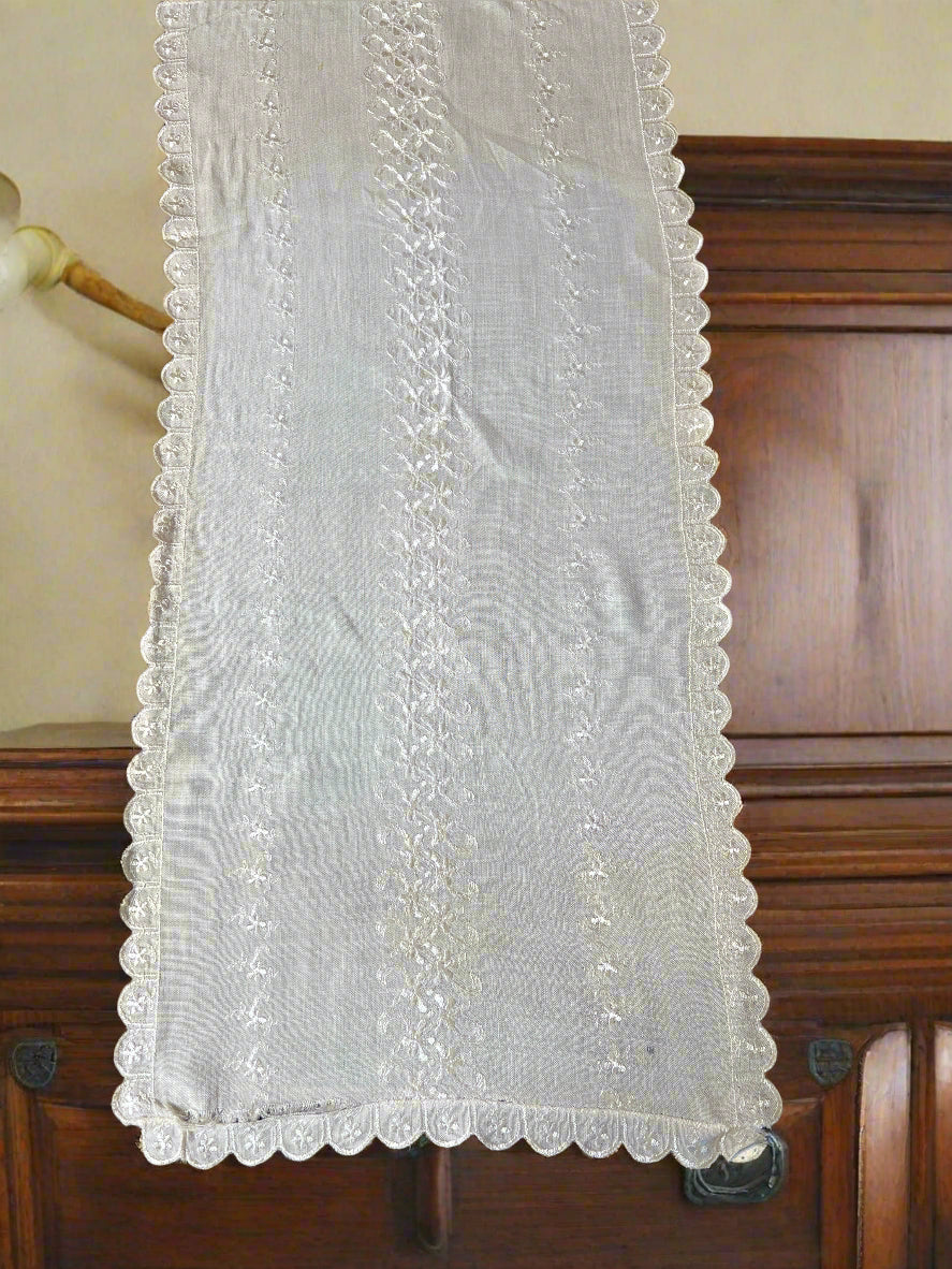 ✨ Antique 1890s Table Runner / Dresser Scarf – Embroidered
