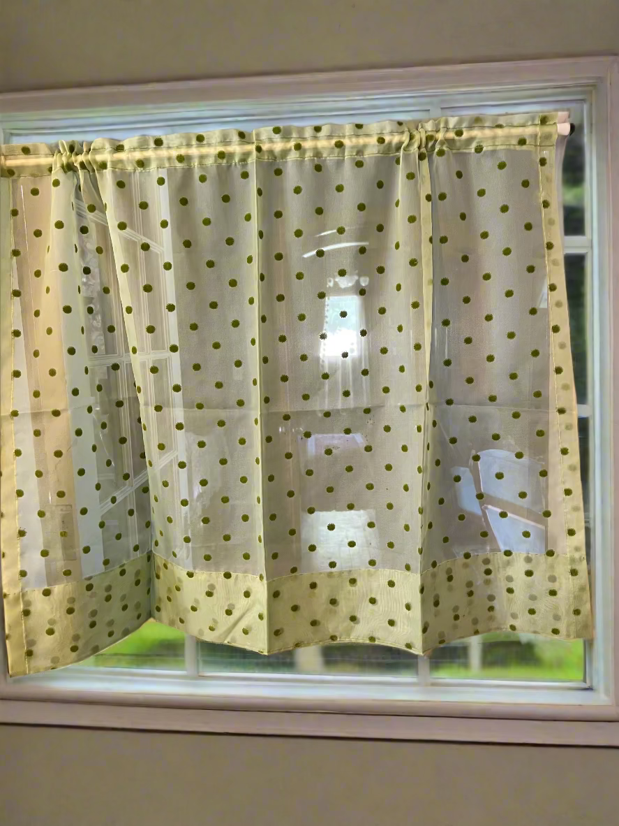 đż Vintage Charm Alert! Sheer Green Polka Dot Curtains