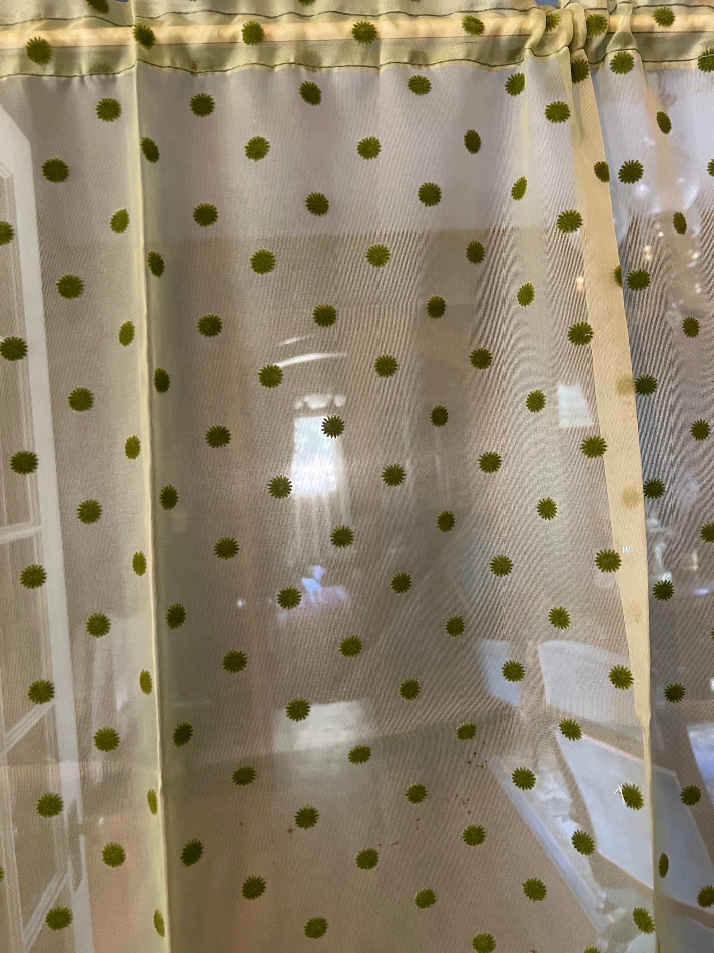 đż Vintage Charm Alert! Sheer Green Polka Dot Curtains
