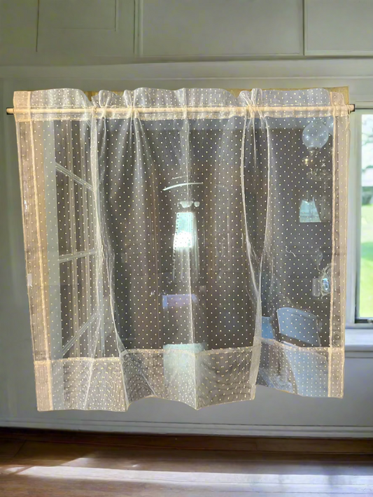 โจ Mid-Century Sheer Gold Flocked Polka Dot Curtains โ Set of 2 โจ