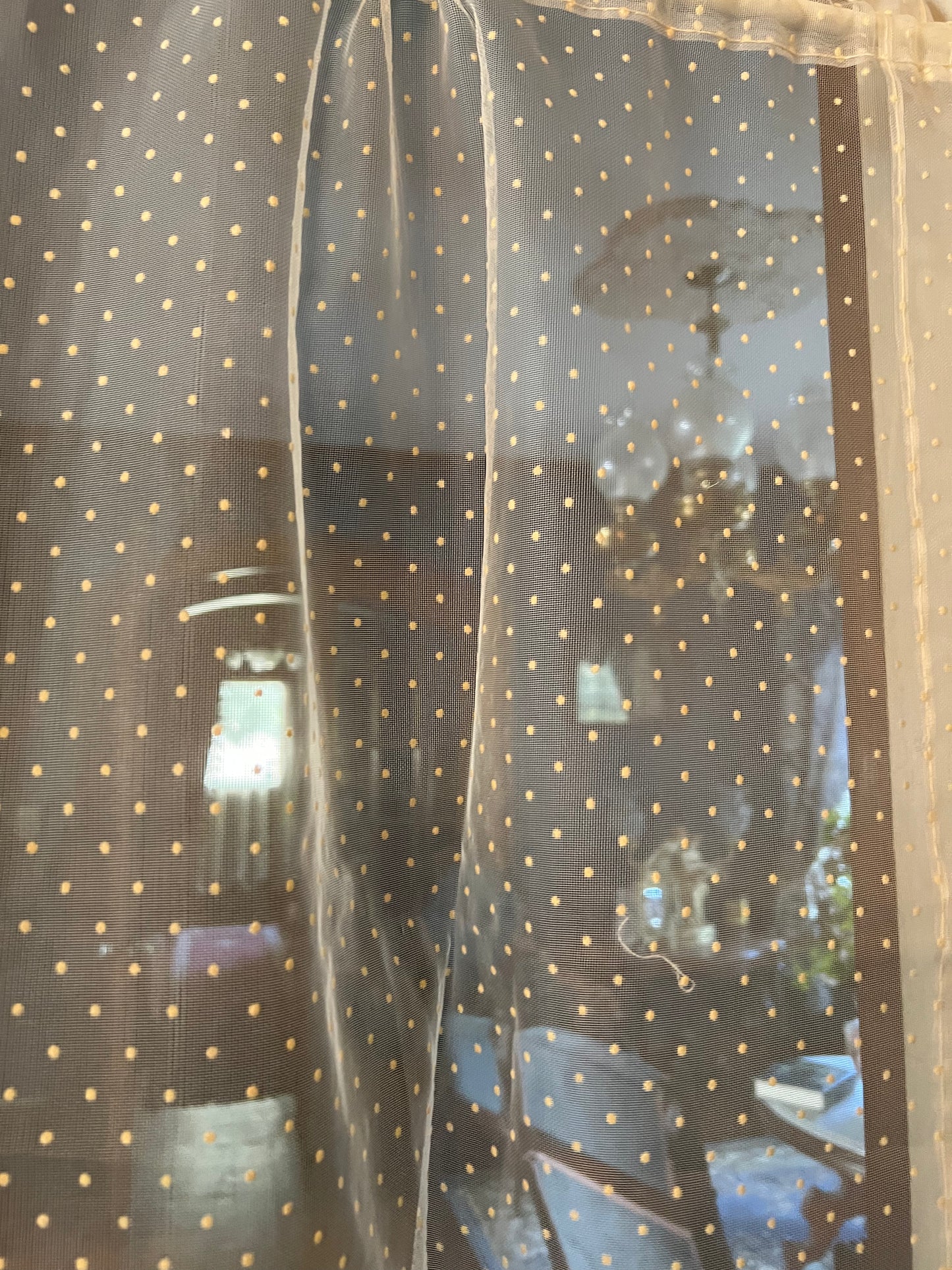 ✨ Mid-Century Sheer Gold Flocked Polka Dot Curtains – Set of 2 ✨