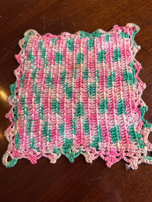 🧶 Vintage Crocheted Potholder – Multi-Colored, 6x6