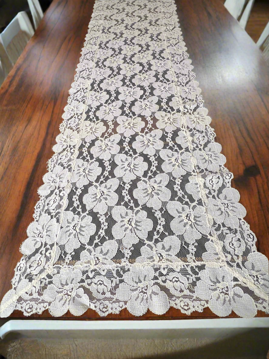 🌿 Vintage Lace Table Runner 🕊️ Neutral Tone Elegance ✨