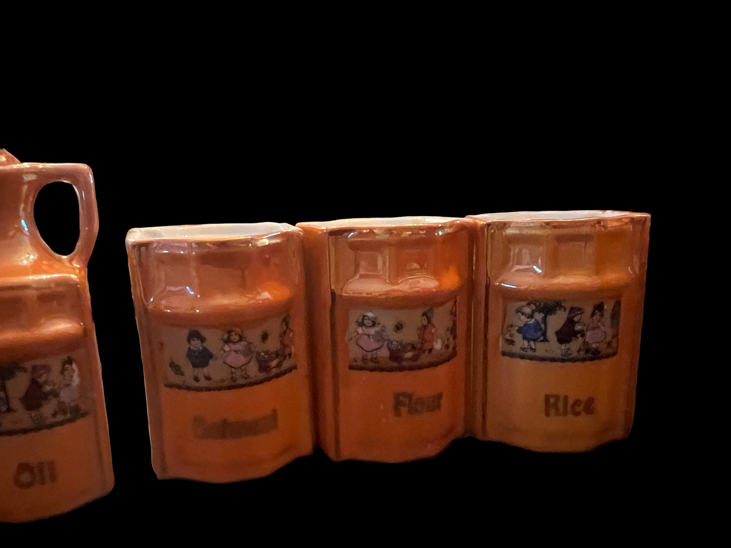Orange Peach Lusterware German Spice Container Cannisters Set