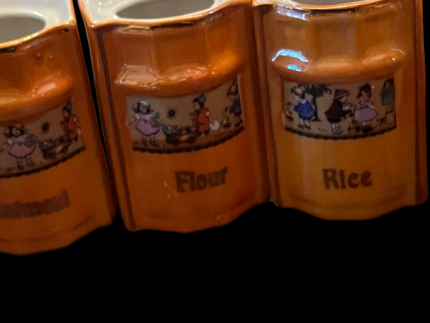 Orange Peach Lusterware German Spice Container Cannisters Set