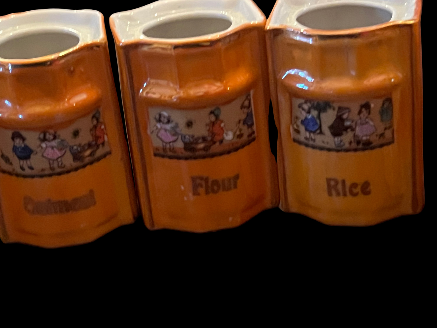 Orange Peach Lusterware German Spice Container Cannisters Set