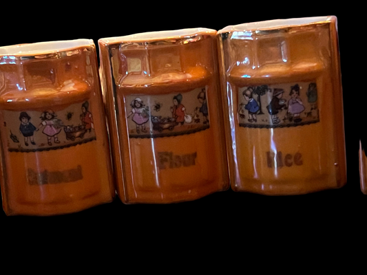 Orange Peach Lusterware German Spice Container Cannisters Set