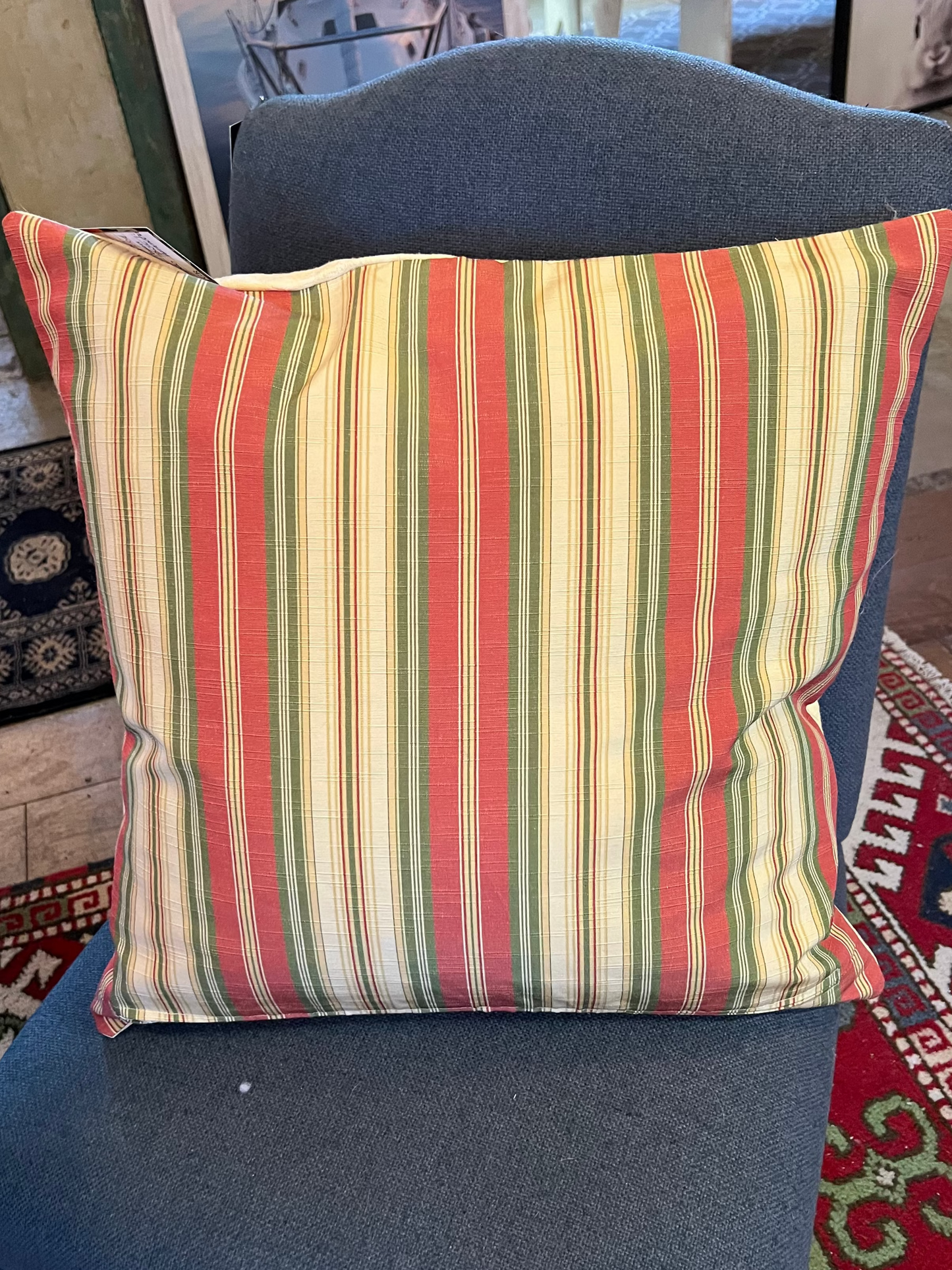 🌟 Handmade Yellow Damask & Striped Pillow –20x20