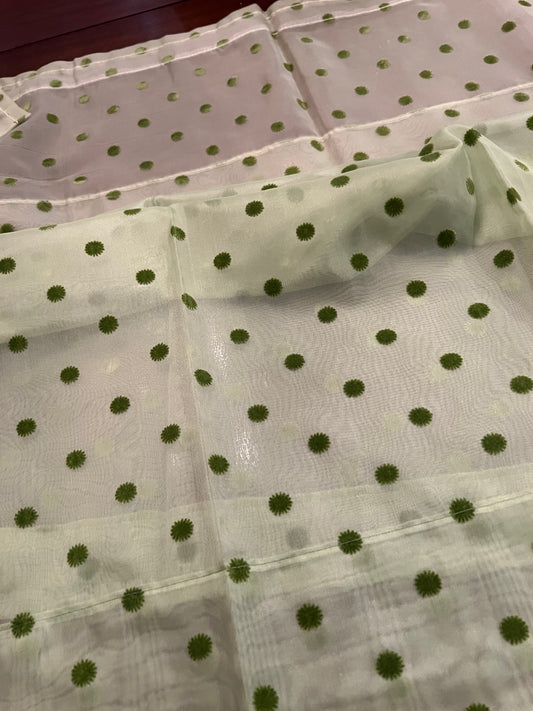 🍃 Vintage Green Flocked Polka Dot Valance – 11” x 70” of Sheer Retro Charm 🍃