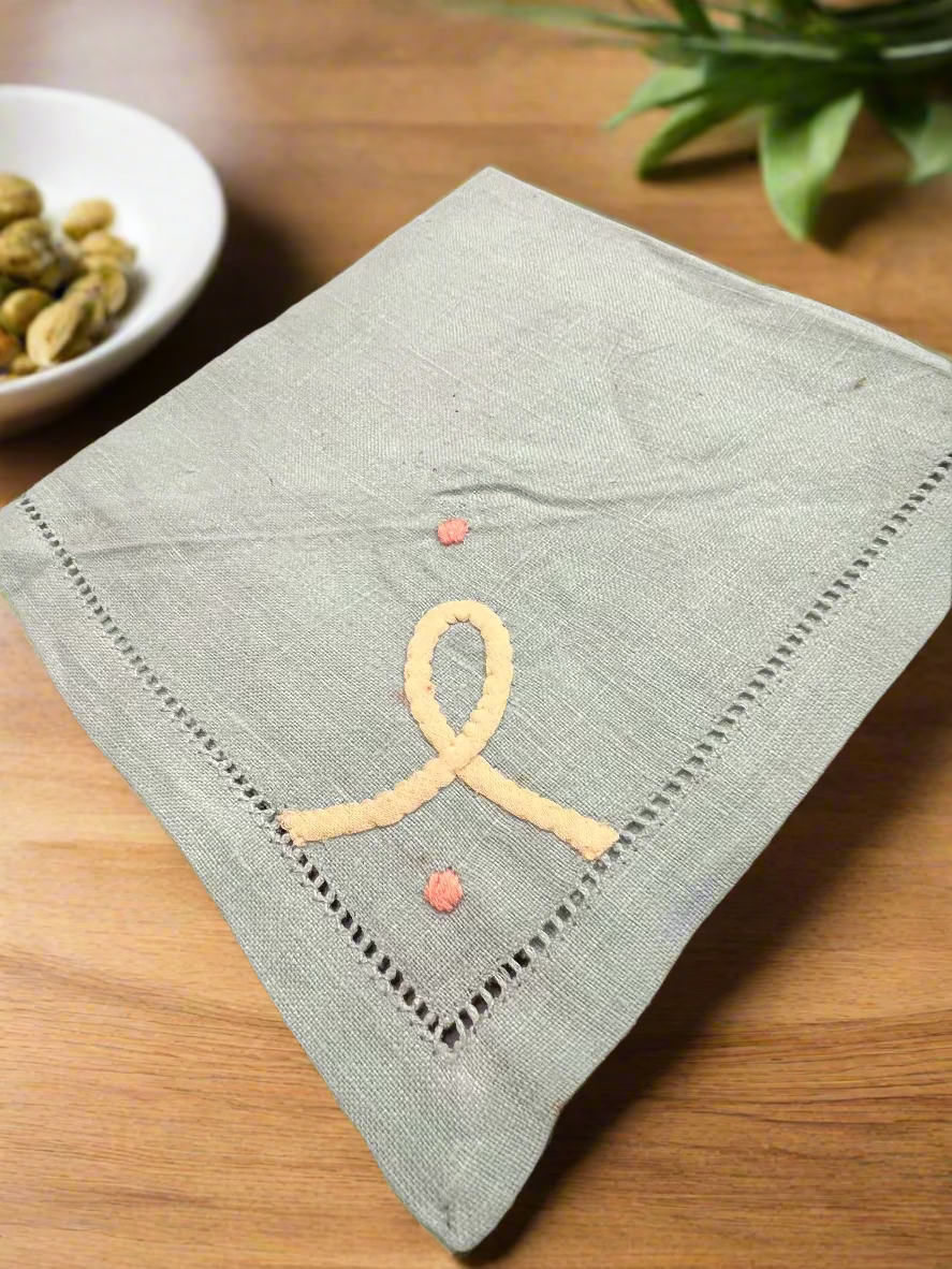 🌸 Vintage Embroidered Cotton Linen Napkins – Set of 4, 10.5" x 9.5"
