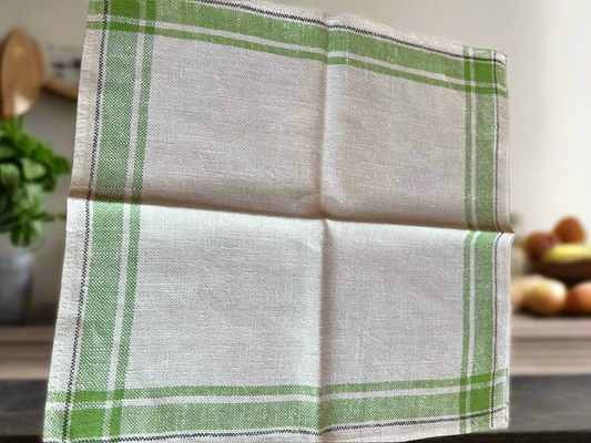 🌿 Vintage Mid Century Green Border Napkins – Set of 6, 12" x 12"