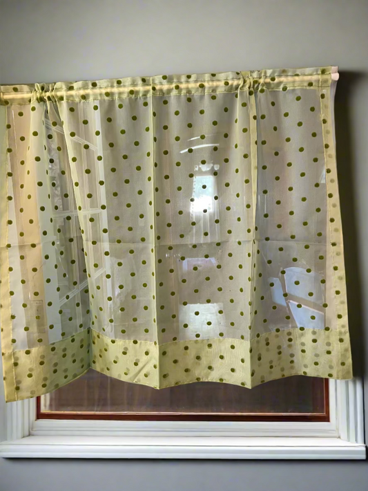 🌿 Vintage Charm Alert! Sheer Green Polka Dot Curtains –