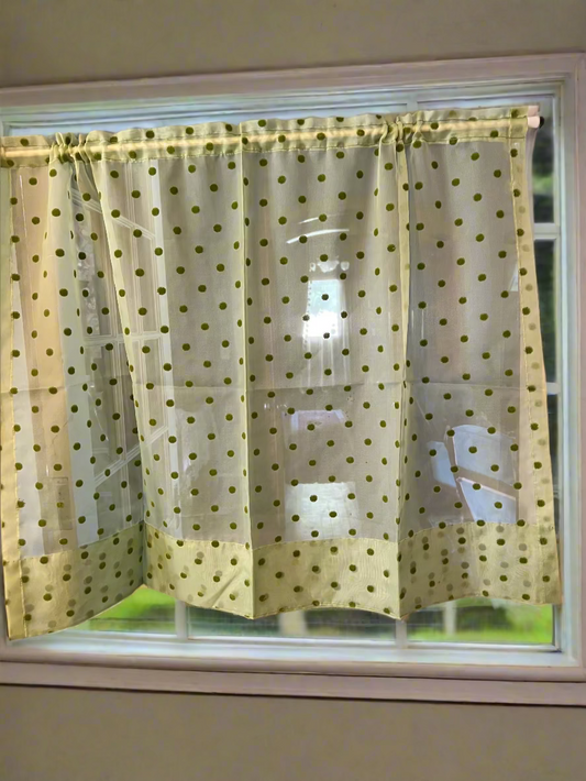 🌿 Vintage Charm Alert! Sheer Green Polka Dot Curtains