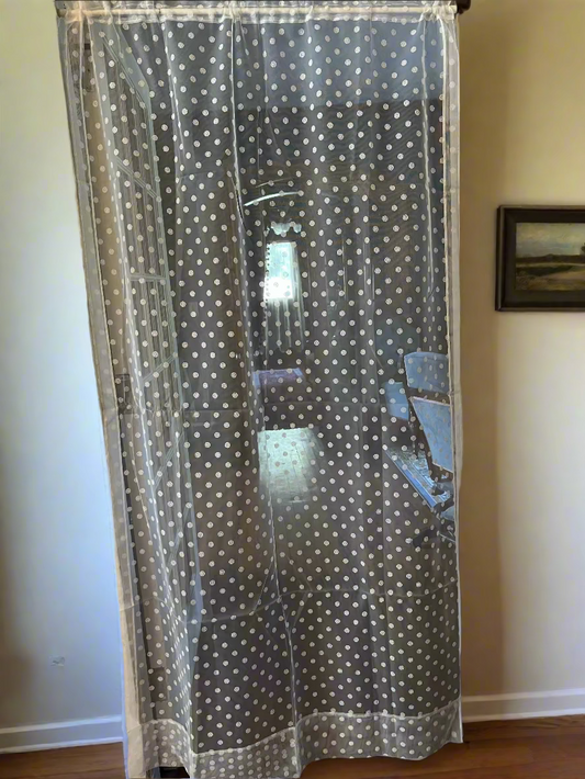 🤍 Vintage Sheer White Flocked Polka Dot Curtains – Set of 3 🤍