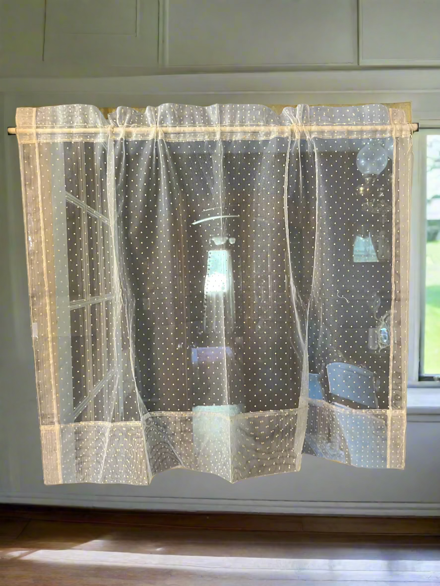 ✨ Mid-Century Sheer Gold Flocked Polka Dot Curtains – Set of 2 ✨